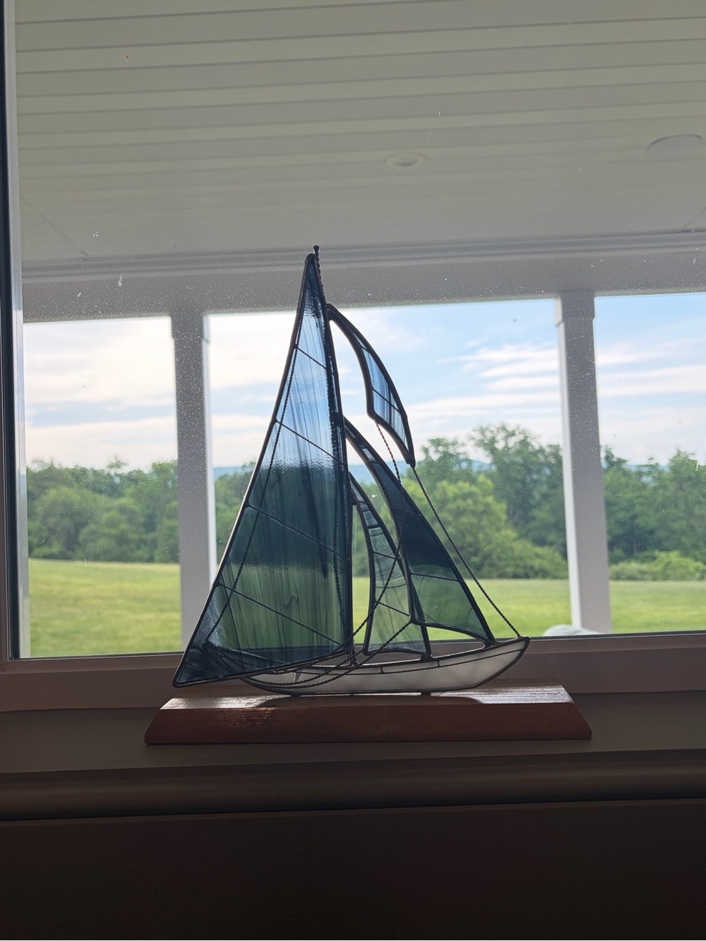 *RARE* Lloyd Linscott Stained Glass Sailboat Sculpture - signed